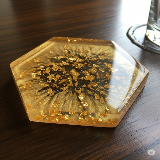 Posavasos Hexagonal Dorado - Creación única en resina epoxi personalizada
